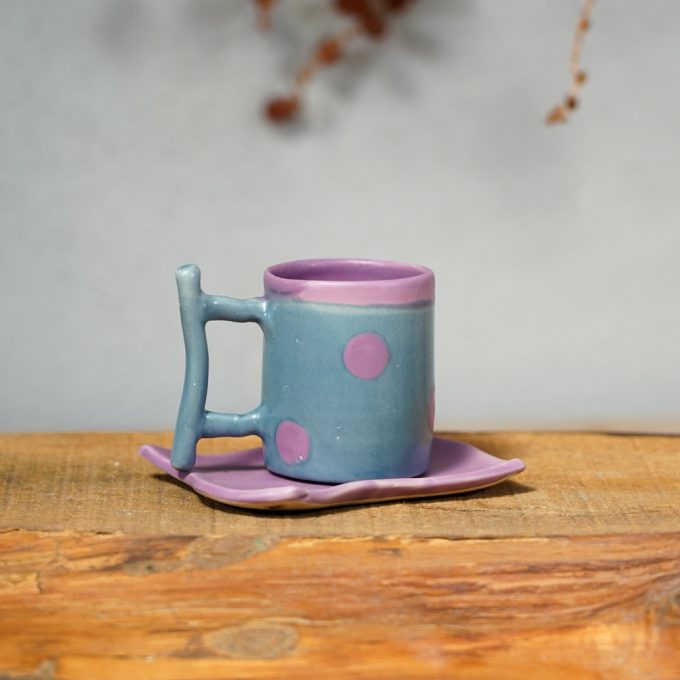 Double espresso cup with saucer "Polka dots"
