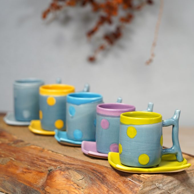 Double espresso cup with saucer "Polka dots"