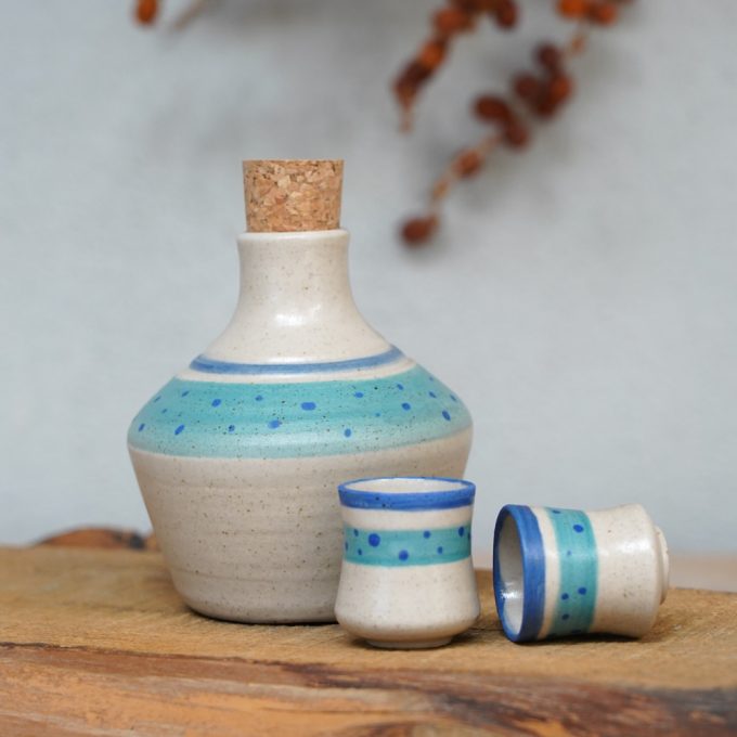 Raki set for 2 "Dots in aqua"
