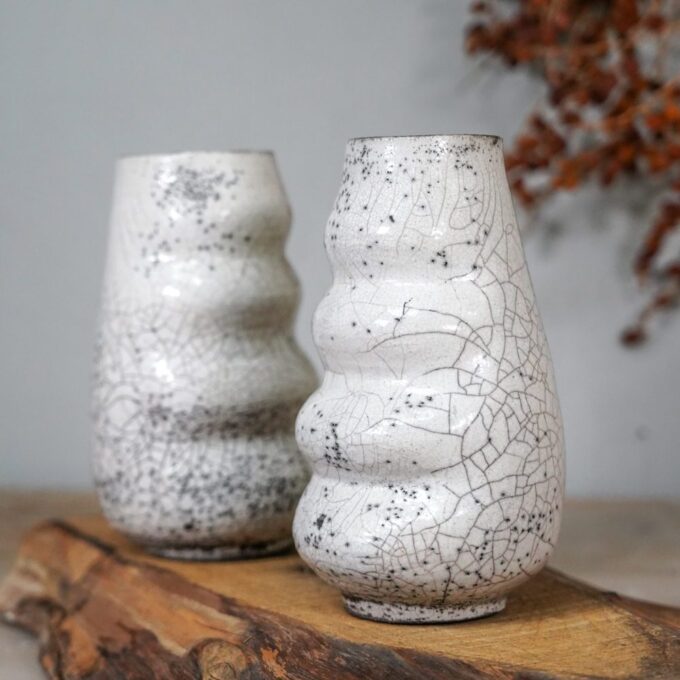 Handmade raku vase with sculptural form