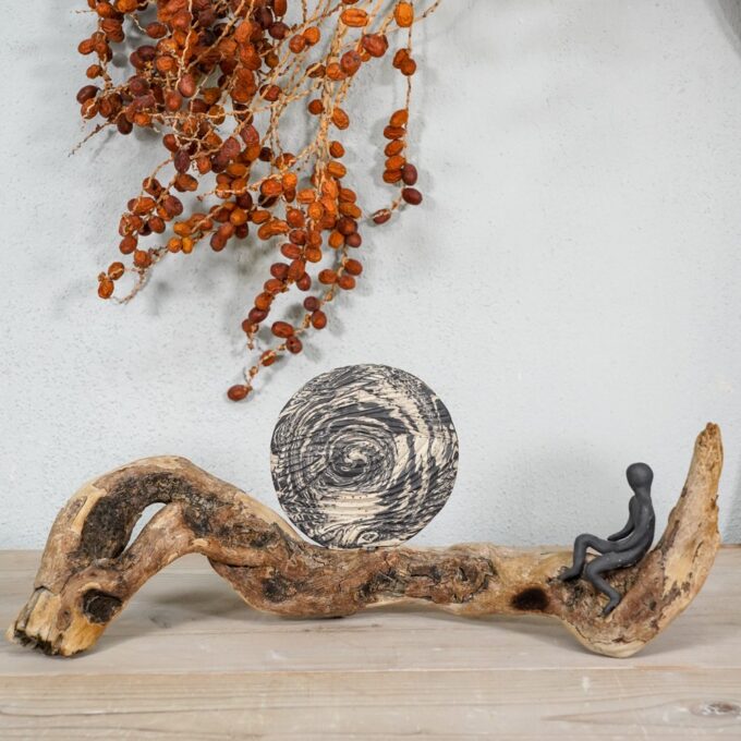 Driftwood & clay tabletop sculpture