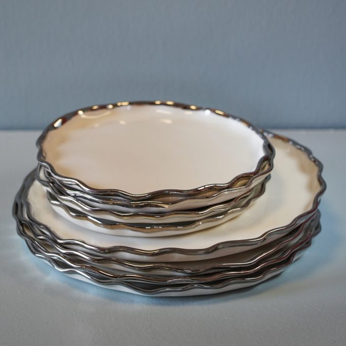 Handmade porcelain plate with silver