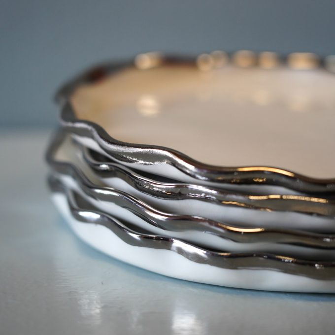 Handmade porcelain plate with silver