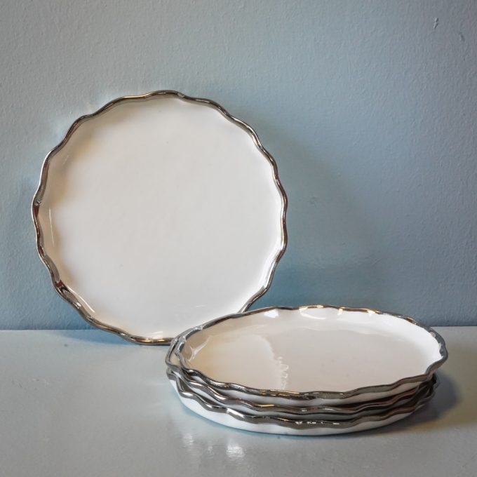 Handmade porcelain plate with silver