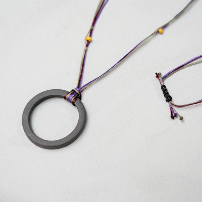 waxthread necklace with charcoal ceramic ring