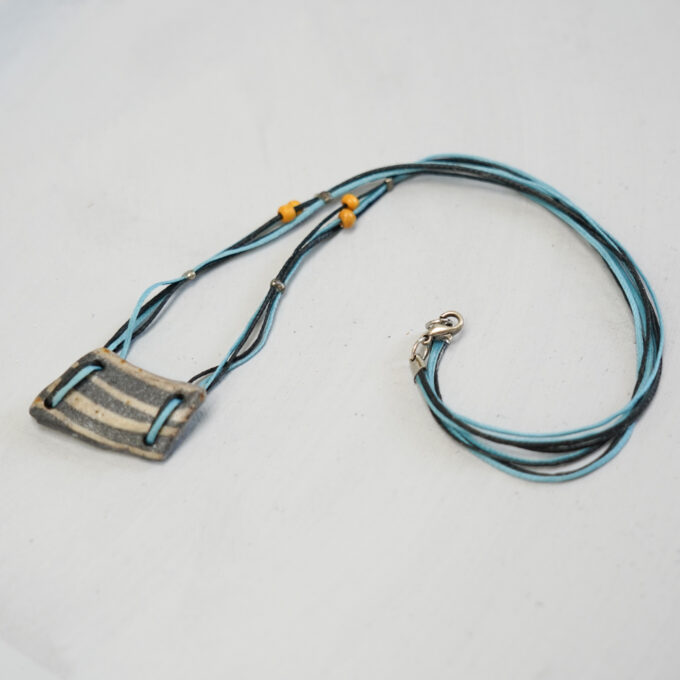 striped rectangular ceramic element necklace with waxthread