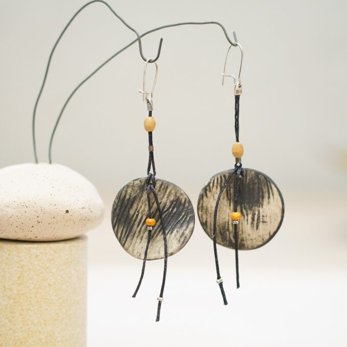 waxthread earrings with handmade ceramic round elements