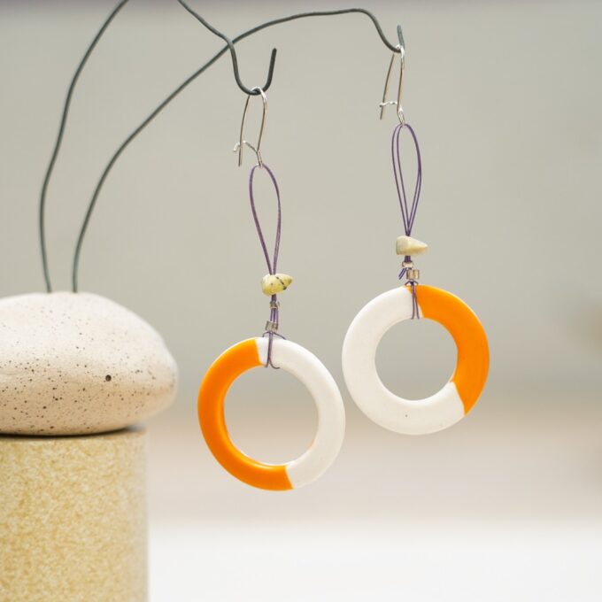 two-tone porcelain circle wire earrings