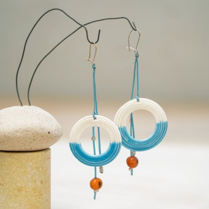 waxthread earrings with handmade porcelain ring elements