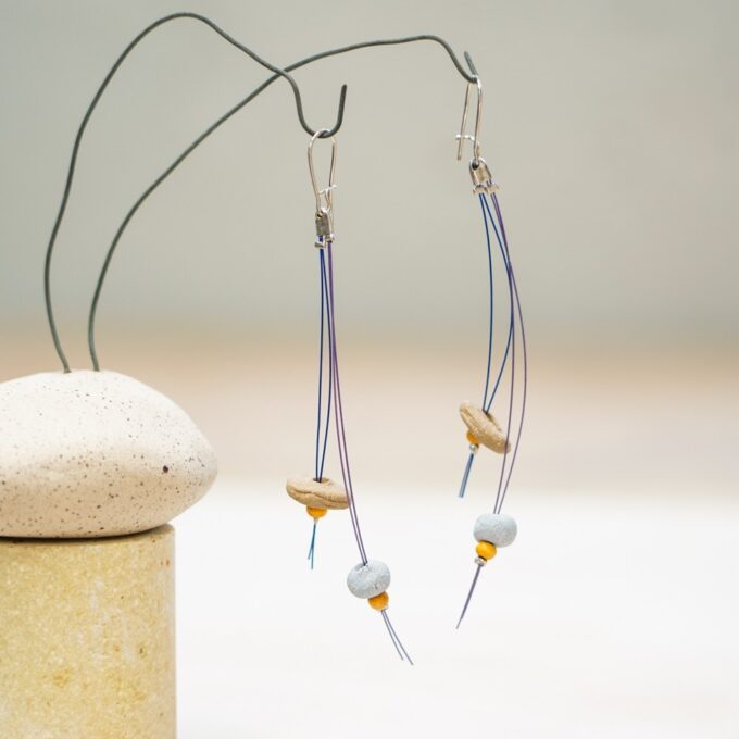 layered ceramic bead wire earrings with fine jewelry wire