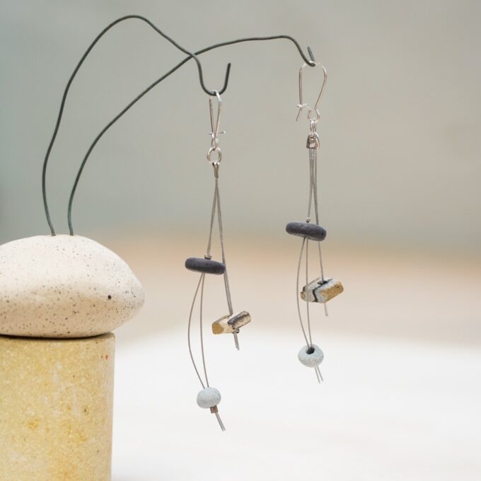 layered porcelain wire earrings with ceramic beads
