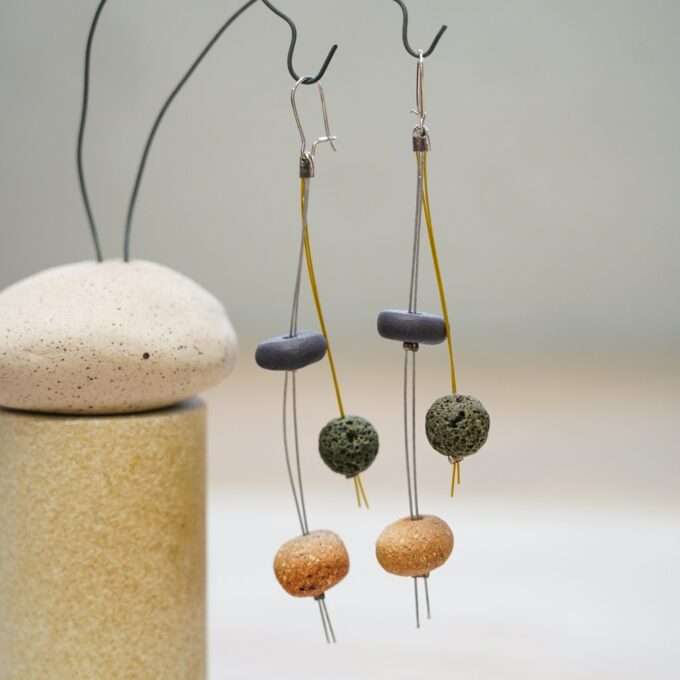 minimalist wire earrings with natural ceramic tones