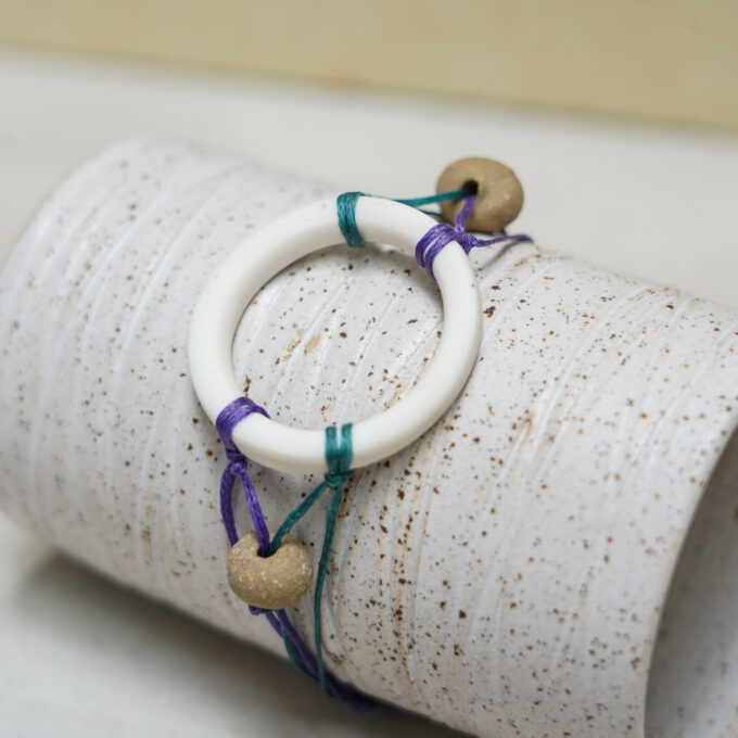 waxthread bracelet with handmade porcelain loop ring