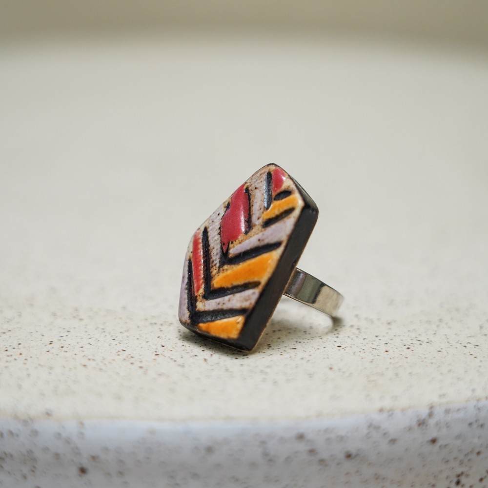 ceramic ring with chevron handmade ceramic element
