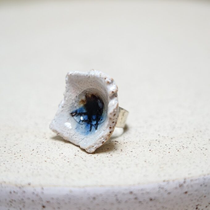 ceramic ring with organic white form