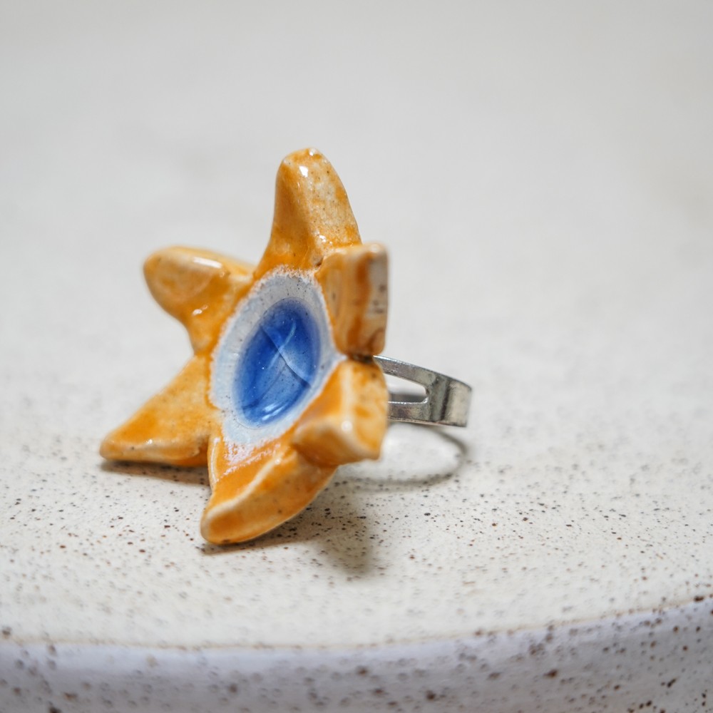 handmade ceramic ochre glaze star shaped ring