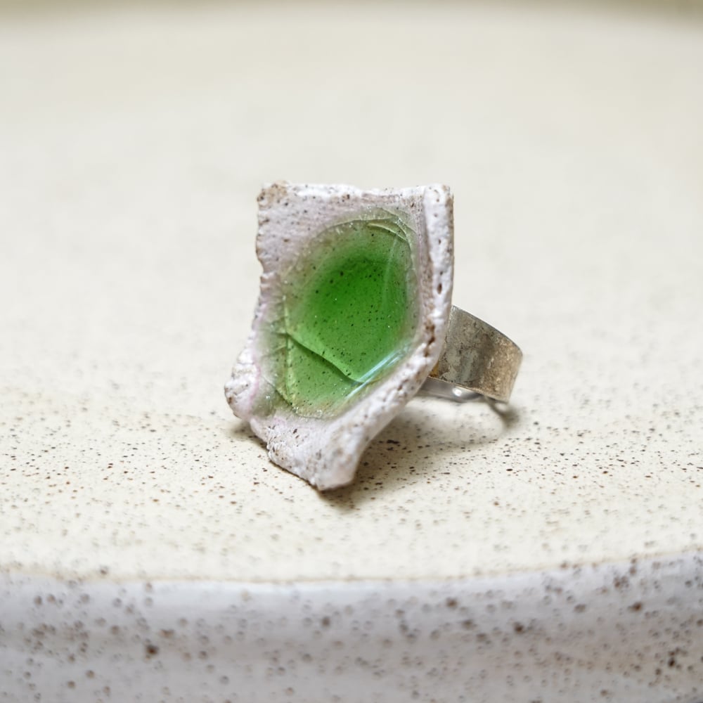 handmade organic ceramic green glass ring